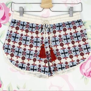 Raga Boho Embroidered Tassel Shorts XS
